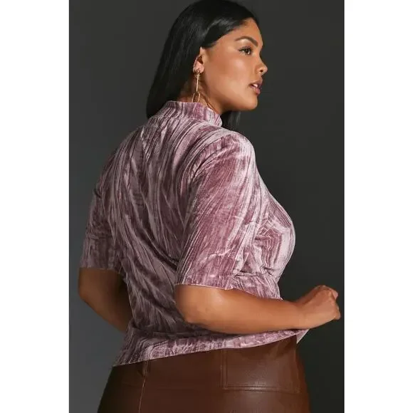 PILCRO Anthropologie Velveteen Mock Neck Top Sz Small Pink - Picture 5 of 8